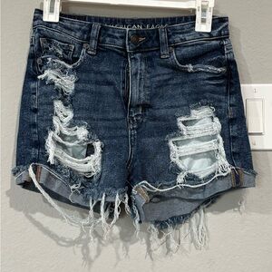 American Eagle Outfitters Distressed Dark Blue Denim Cutoff Shorts